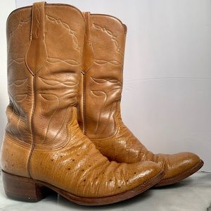 Lucchese Ostrich Full Quill Cognac Boots Size 9.5D